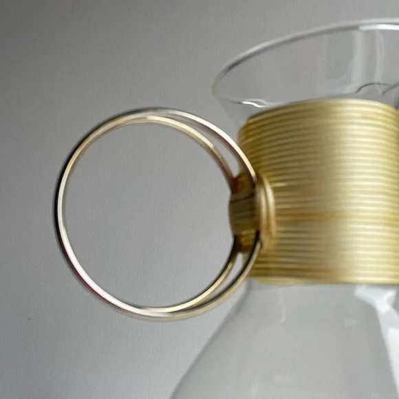 Vintage, MCM Minimalist Glass Carafe with Brass Handle - Picture 2 of 10